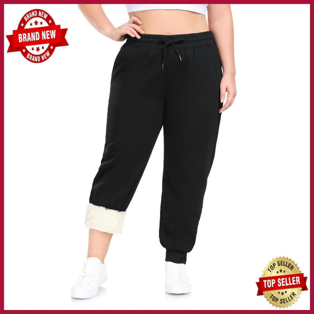 Plus Size Sherpa Fleece Lined Sweatpants Winter Warm Joggers Drawstring